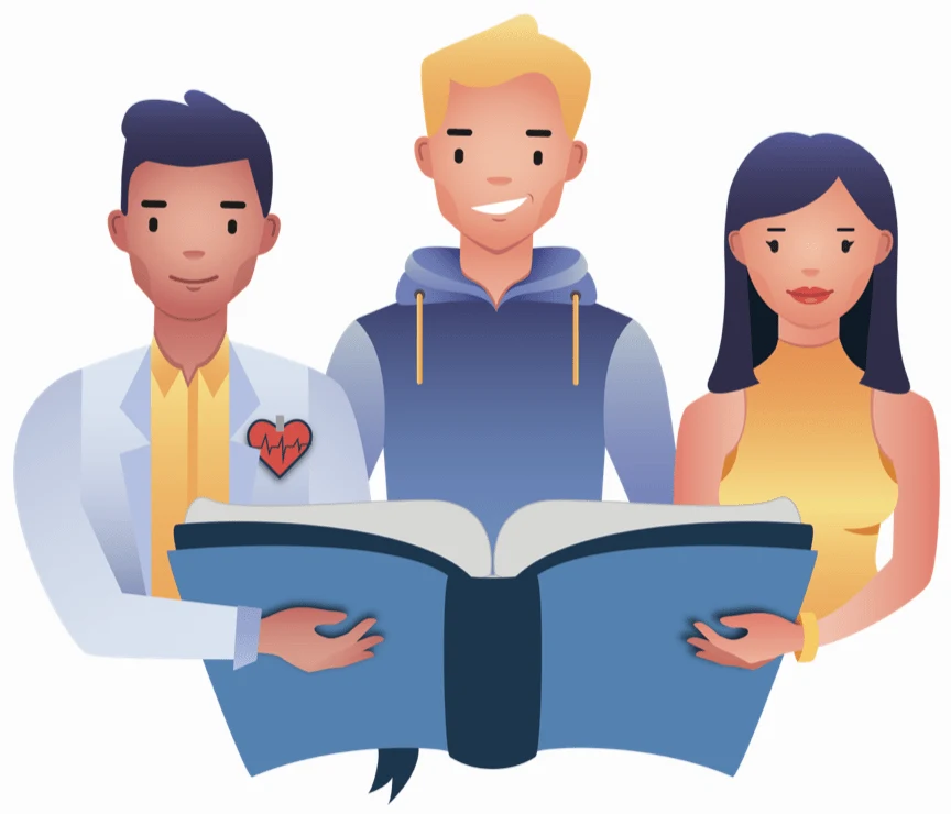 Zorgverlener en medewerkers van FitAdvisor lezen samen het adviesrapport